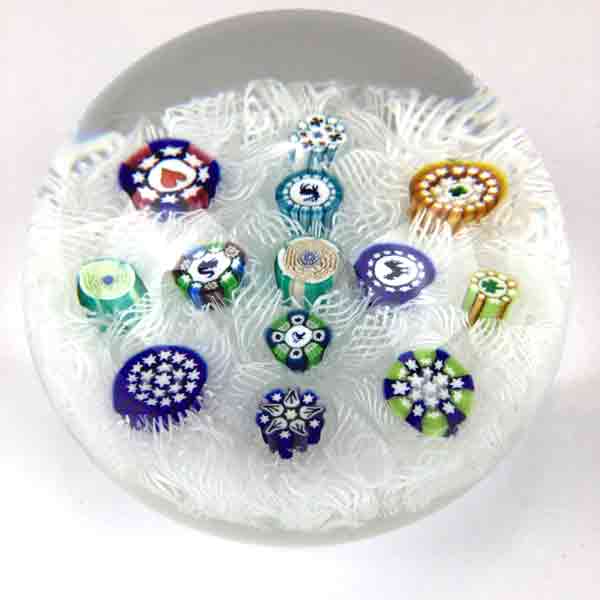 Scattered Millifiori on White Muslin Paperweight - Image 7